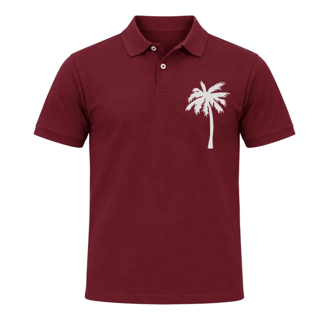 Playera polo vino con estampado de palmera
